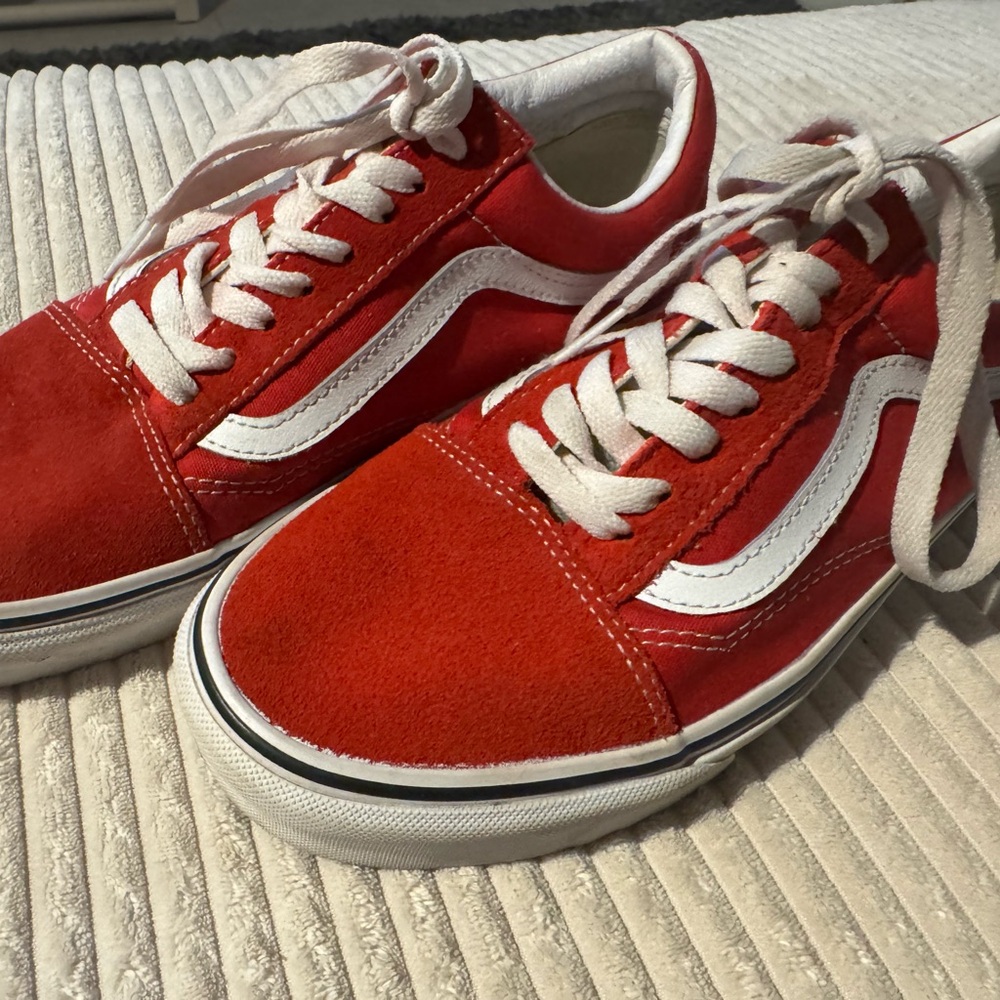 Vans classic red and white shoes